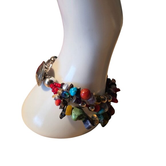 Paige Wallace Handmade Multi-Stone Beaded Bracelet With Buffalo Nickel Clasp - Picture 2 of 13